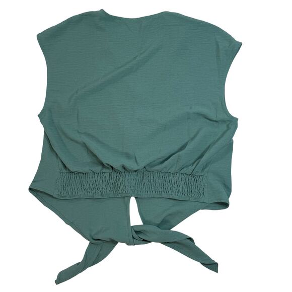 PrettyGarden Aqua Green Tie Front Sleeveless Blouse Women’s M 36” Chest - Picture 2 of 7